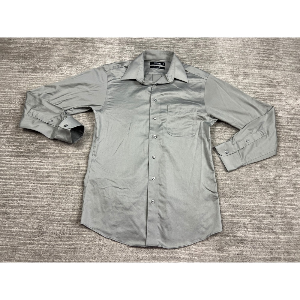Murano Dress Shirt Mens 15 33 Silver Liquid Cotton Long Sleeve Button Down Solid